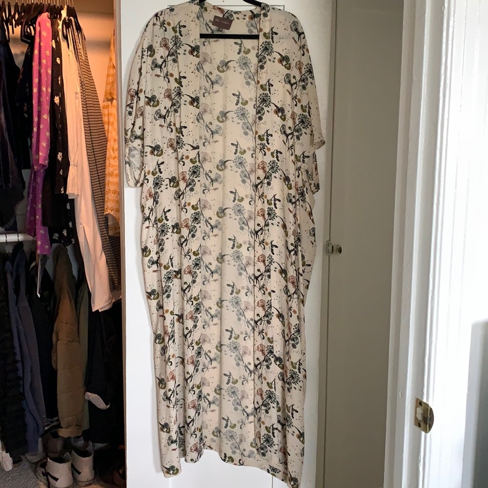 Anthropologie Bel Kazan Sadie Floral Duster Ivory